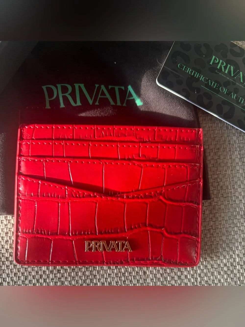 Privata Red Croc-Embossed Leather Cardholder - New in Box